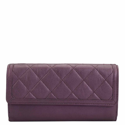 Quilting Plain Leather Ladies Wallet - Plum