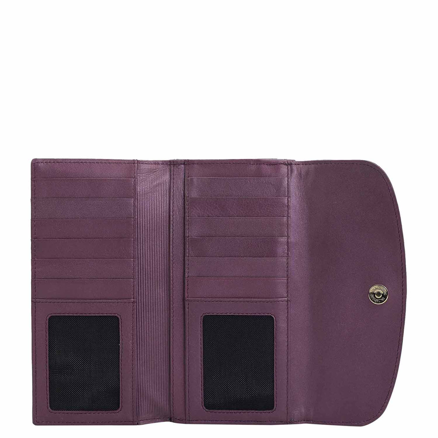 Quilting Plain Leather Ladies Wallet - Plum