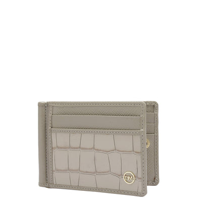 Croco Franzy Leather Money Clip - Frost