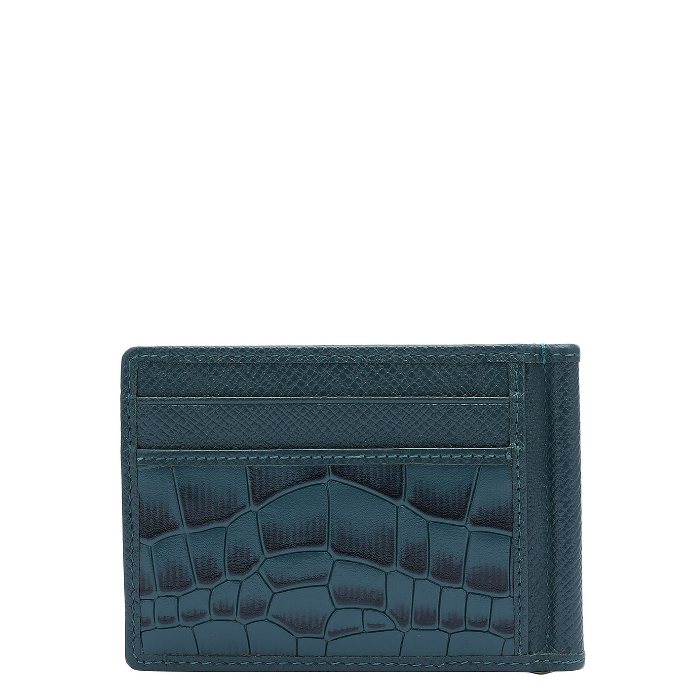 Croco Franzy Leather Money Clip - Ocean