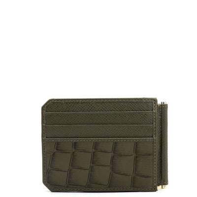 12 Slots  Leather Money Clip - Military Green