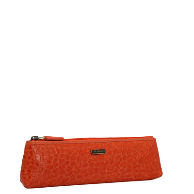 Croco Leather Multi Pouch - Pumpkin