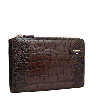 Croco Leather Multi Pouch - Brown