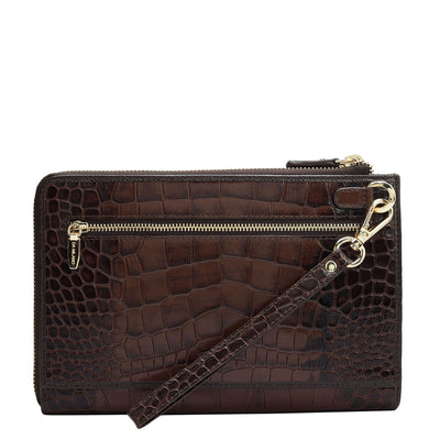 Croco Leather Multi Pouch - Brown