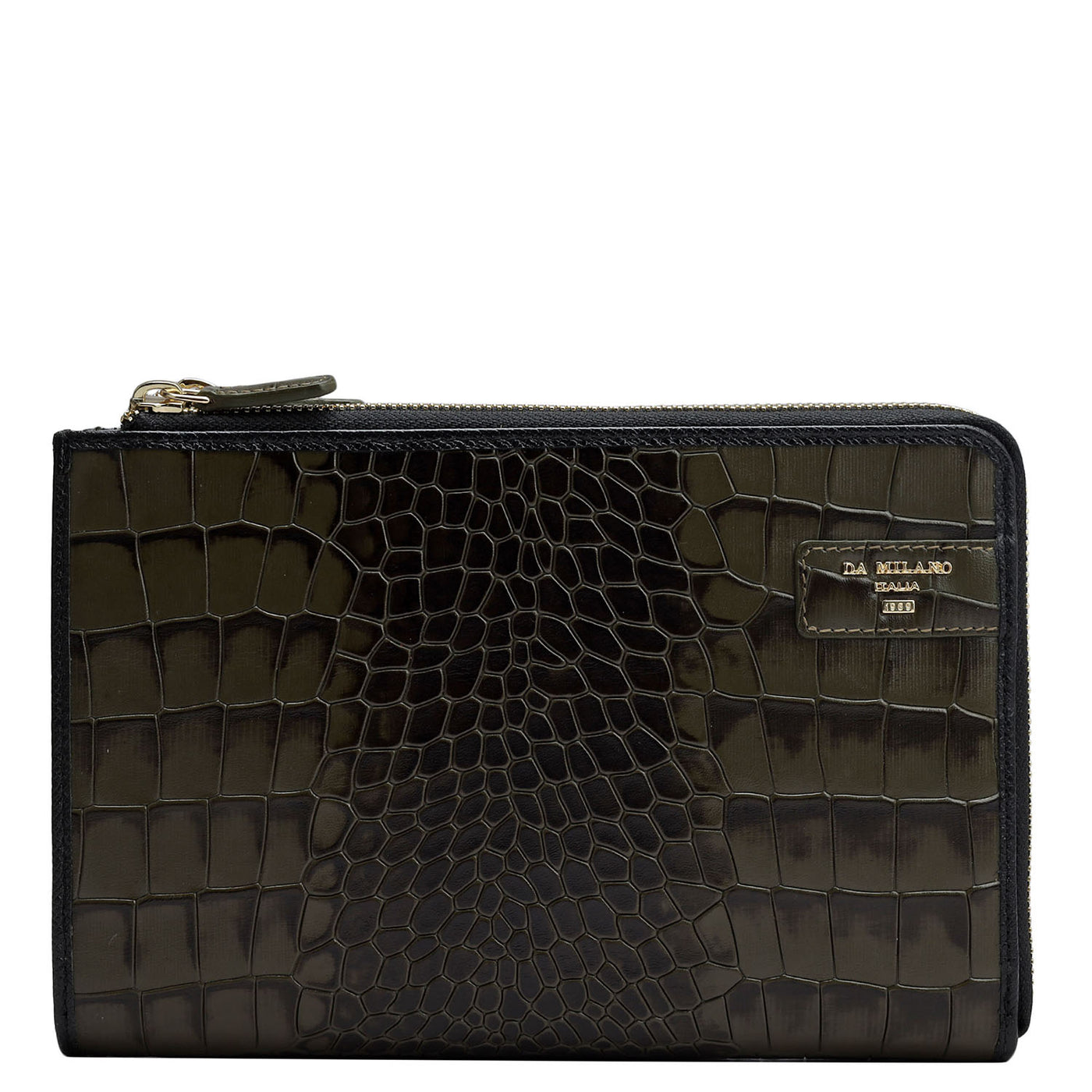 Croco Leather Multi Pouch - Military Green