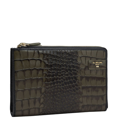 Croco Leather Multi Pouch - Military Green