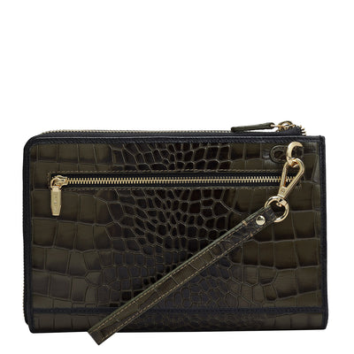 Croco Leather Multi Pouch - Military Green