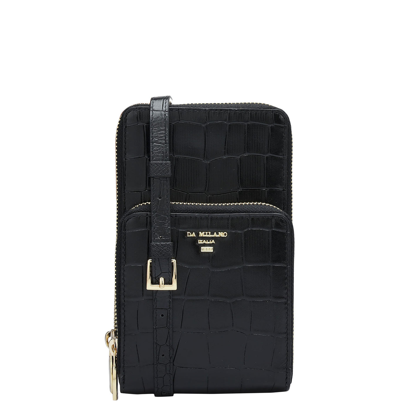 Croco Leather Crossbody - Black