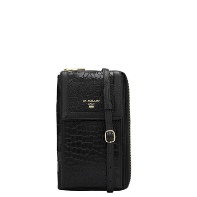 Croco Leather Crossbody - Black