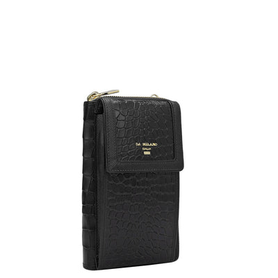 Croco Leather Crossbody - Black