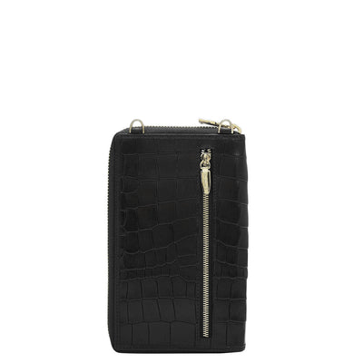 Croco Leather Crossbody - Black