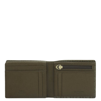 Military Green Bifold Leather Mens Wallet