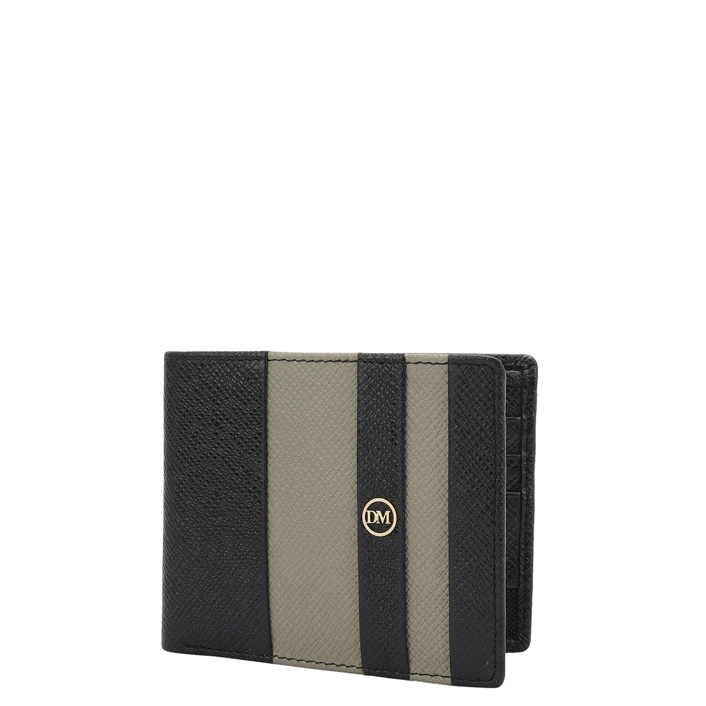 Black Stone Grey Bifold Leather Mens Wallet