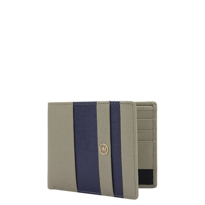 Stone Grey Ink Blue Bifold Leather Mens Wallet