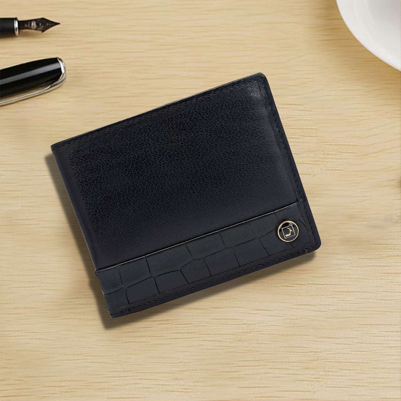 Black Bifold Leather Mens Wallet