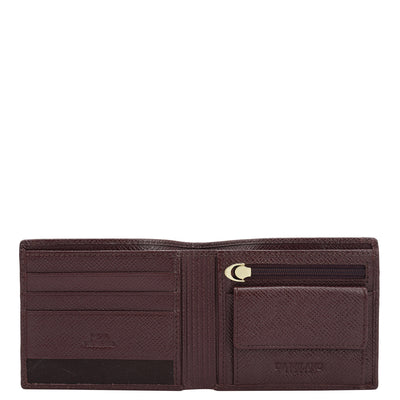 Wine Bifold Leather Mens Wallet