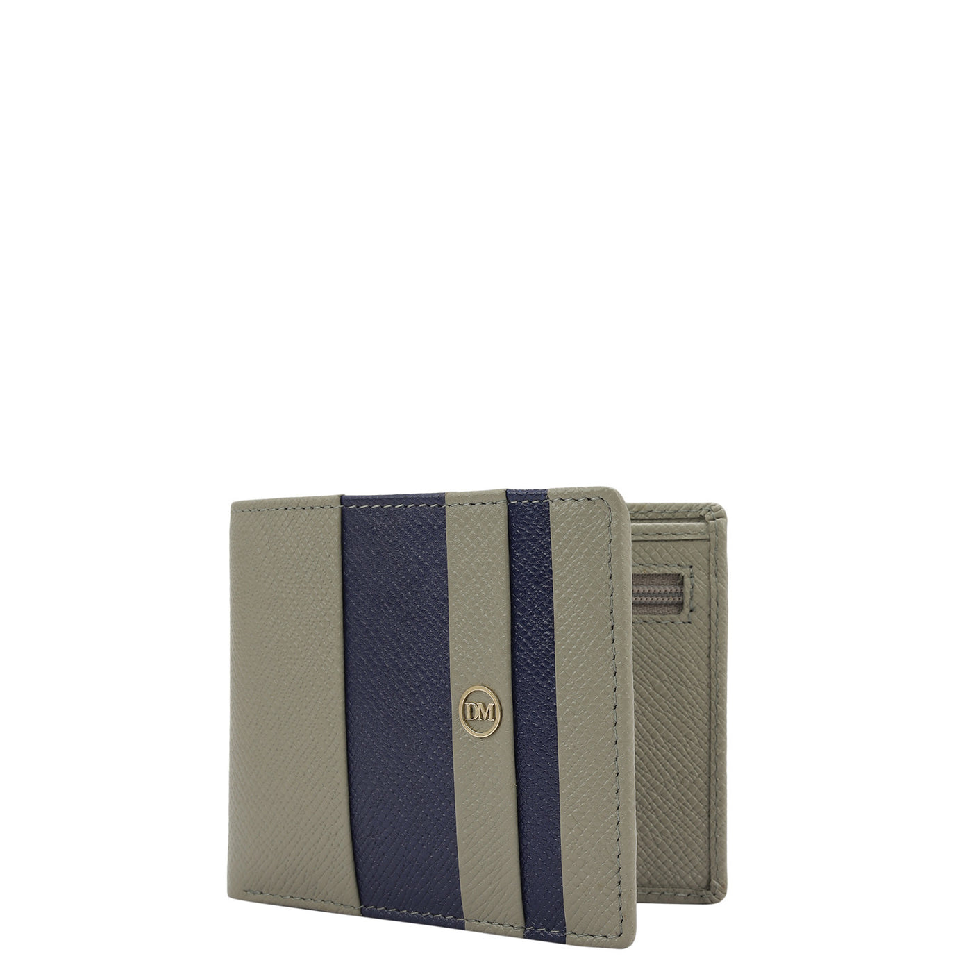 Stone Grey Ink Blue Bifold Leather Mens Wallet