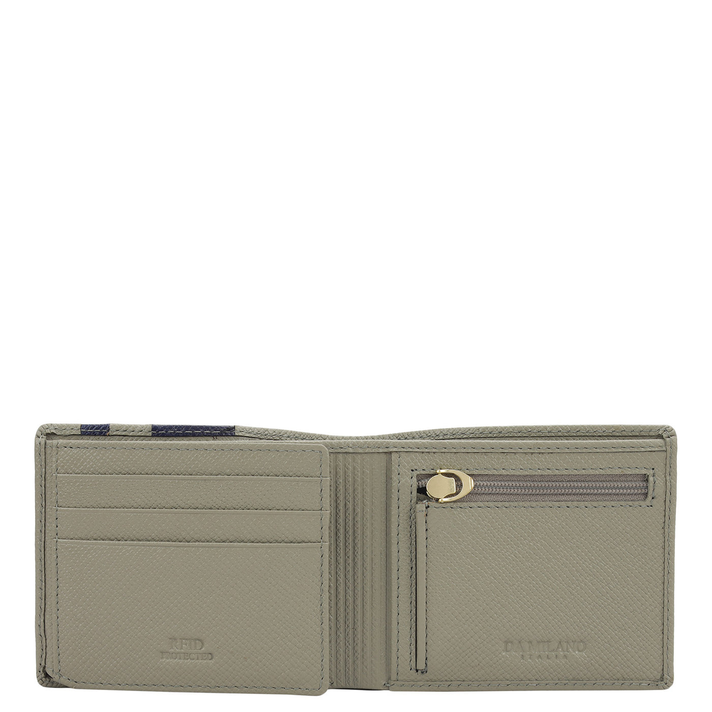 Stone Grey Ink Blue Bifold Leather Mens Wallet