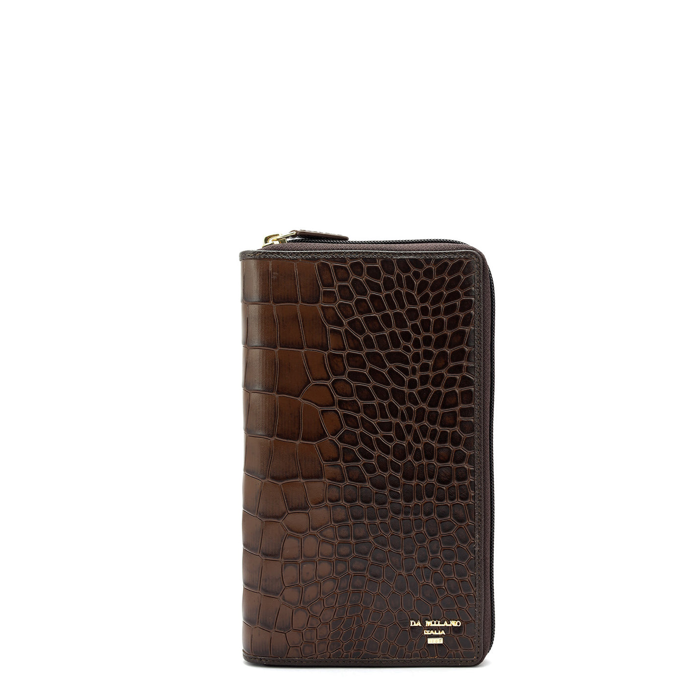 Croco Leather Passport Case - Brown