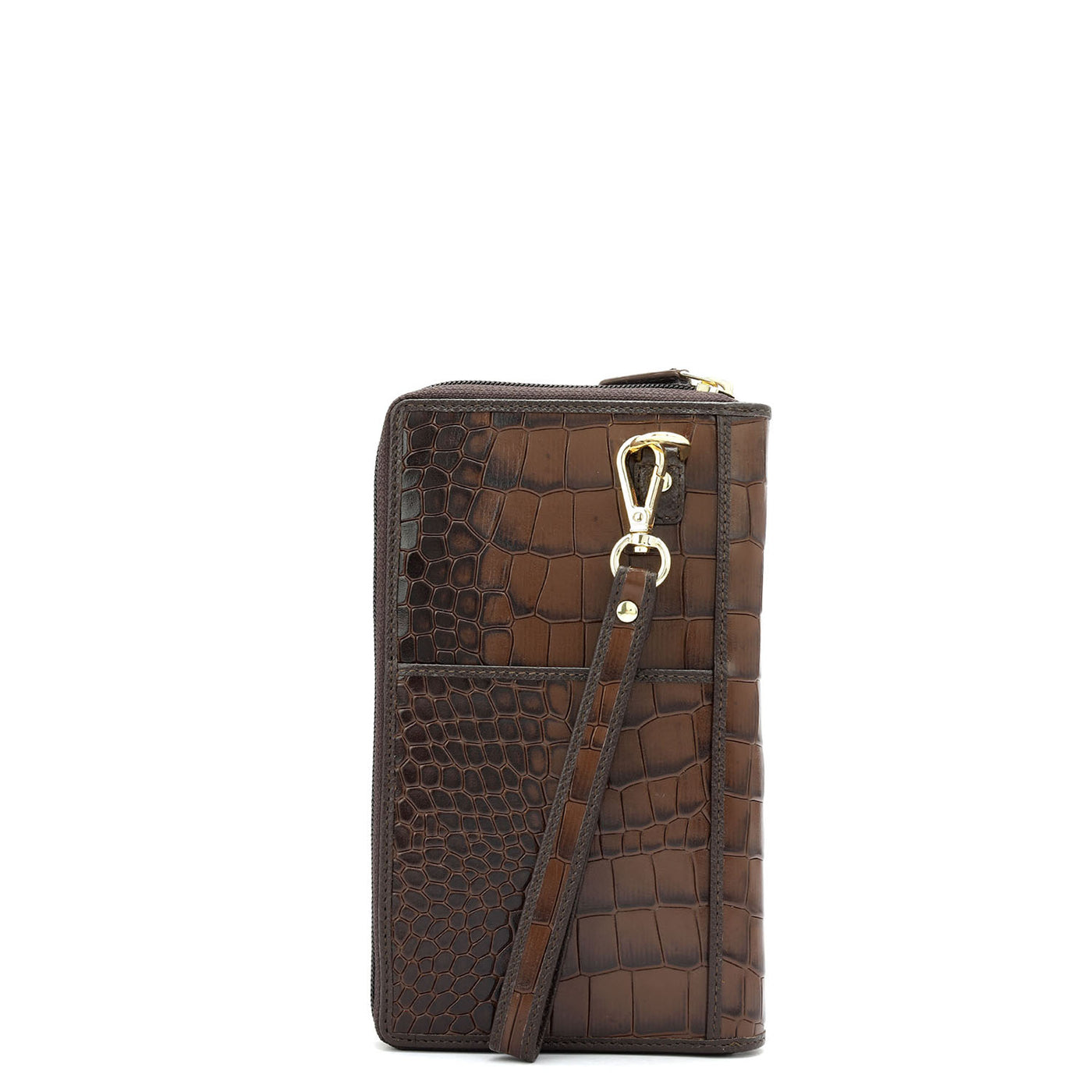 Croco Leather Passport Case - Brown