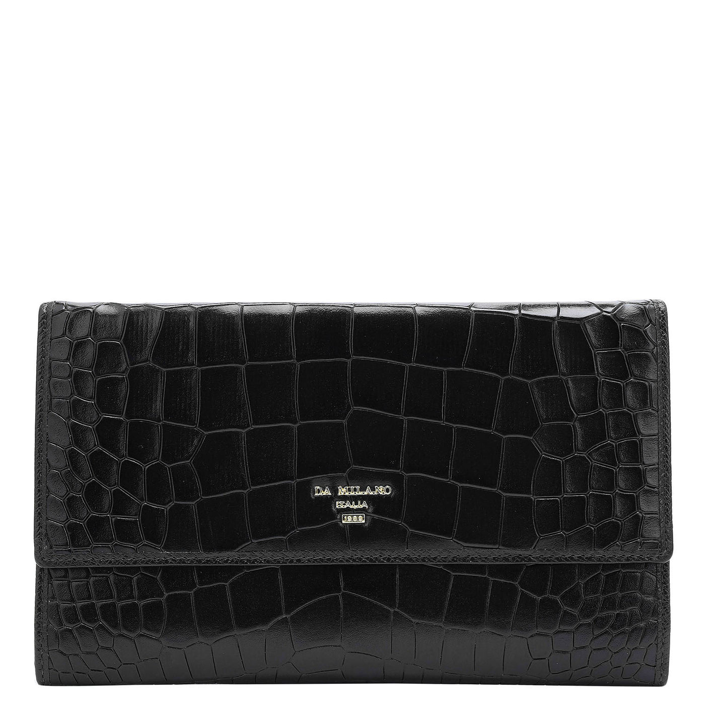 Croco Leather Passport Case - Black