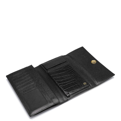 Croco Leather Passport Case - Black