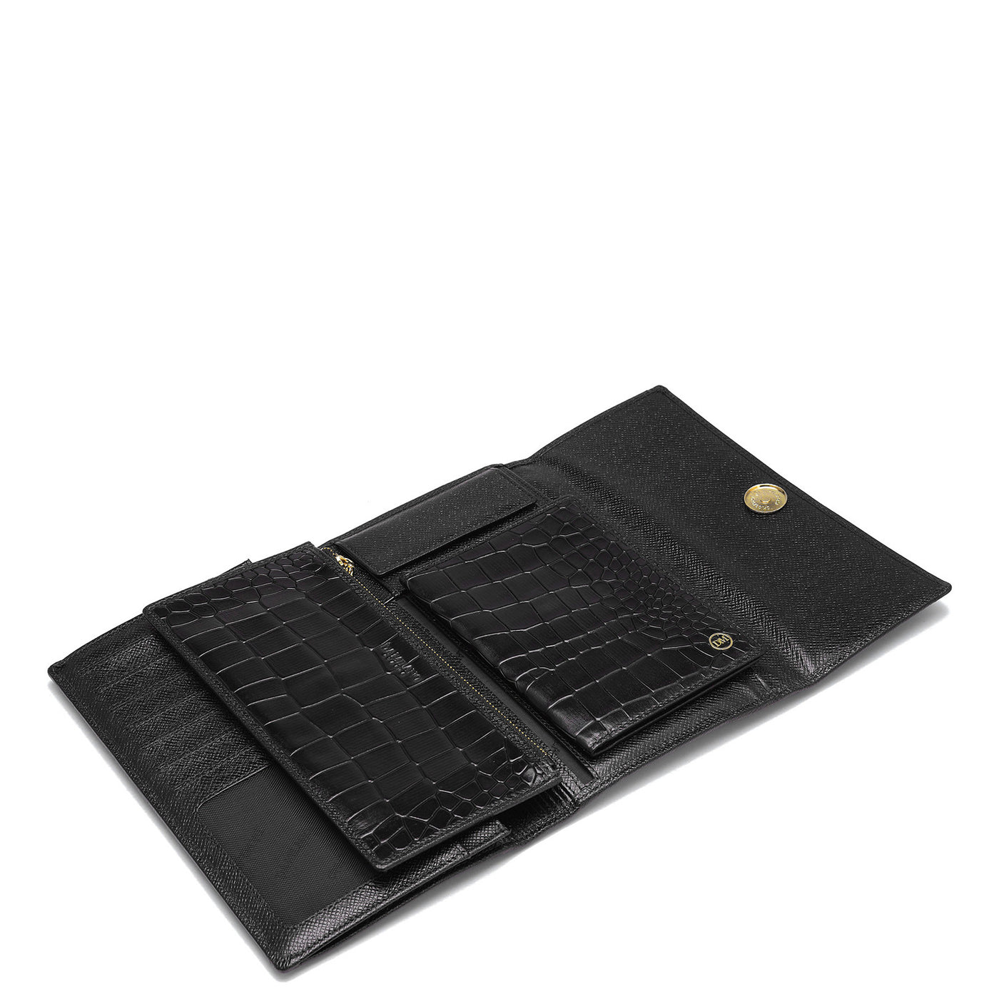 Croco Leather Passport Case - Black