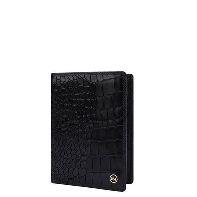 Croco Leather Passport Case - Black