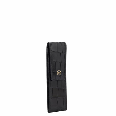 Croco Leather Pen Case - Black