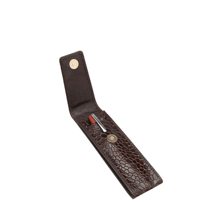 Croco Leather Pen Case - Brown