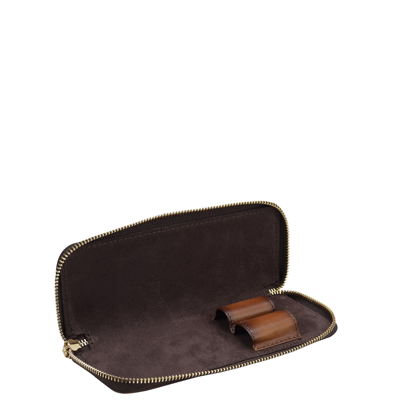 Mat Emboss Leather Pen Case - Cognac