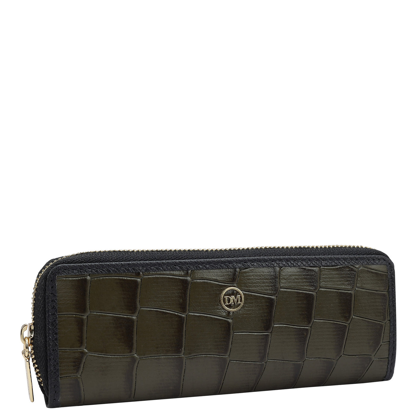 Croco Leather Pen Case - Military Green