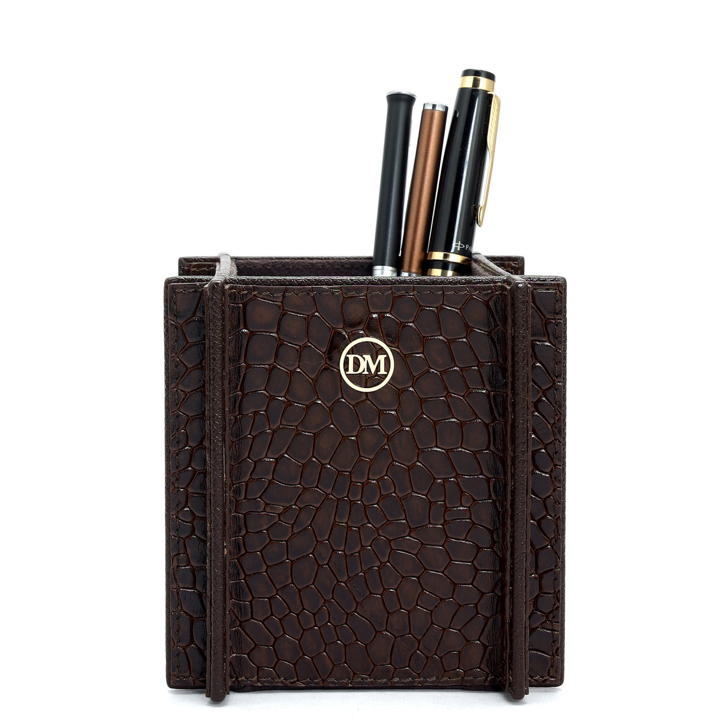 Croco Leather Pen Holder - Brown