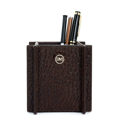 Croco Leather Pen Holder - Brown