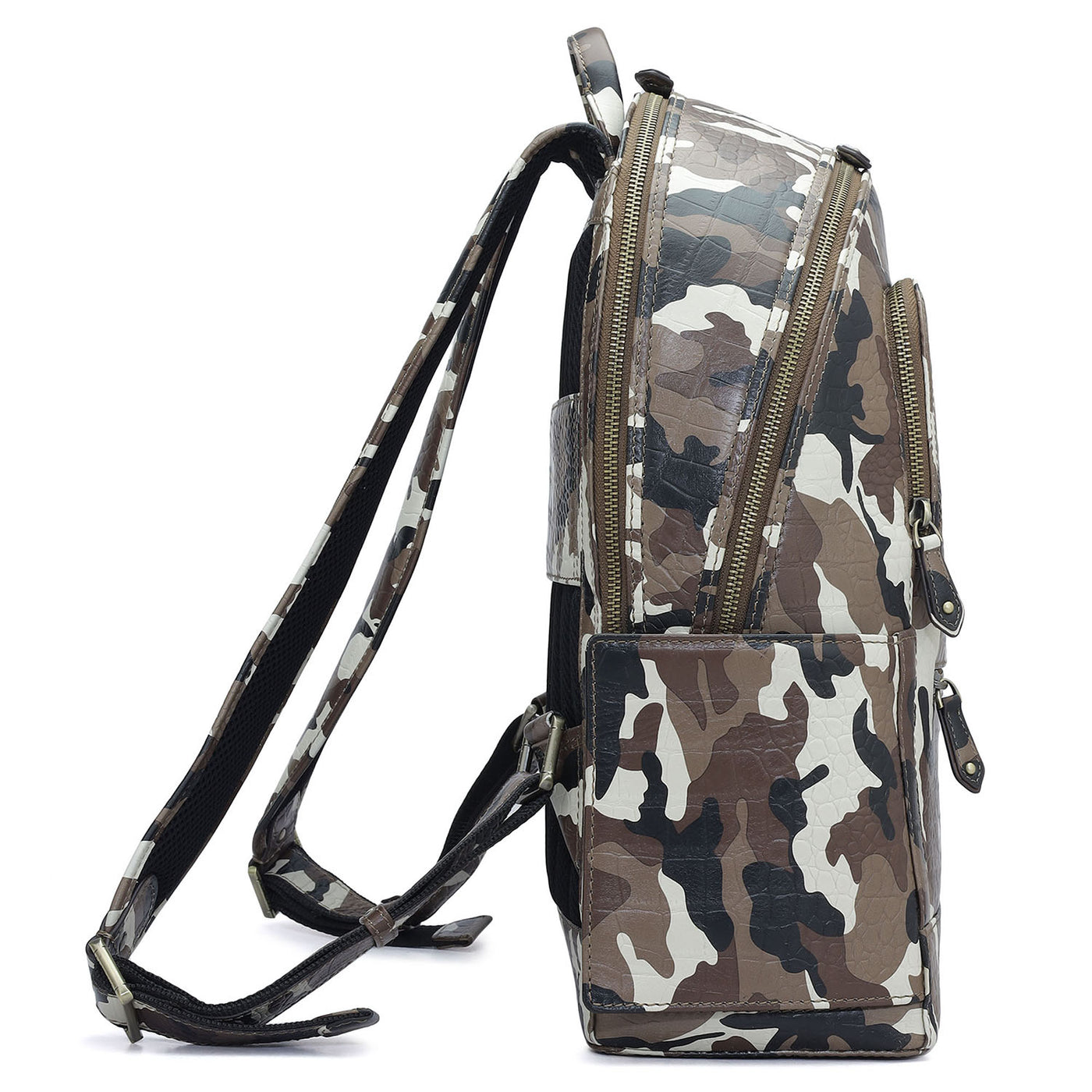 Camouflage Leather Backpack - Cognac & Black