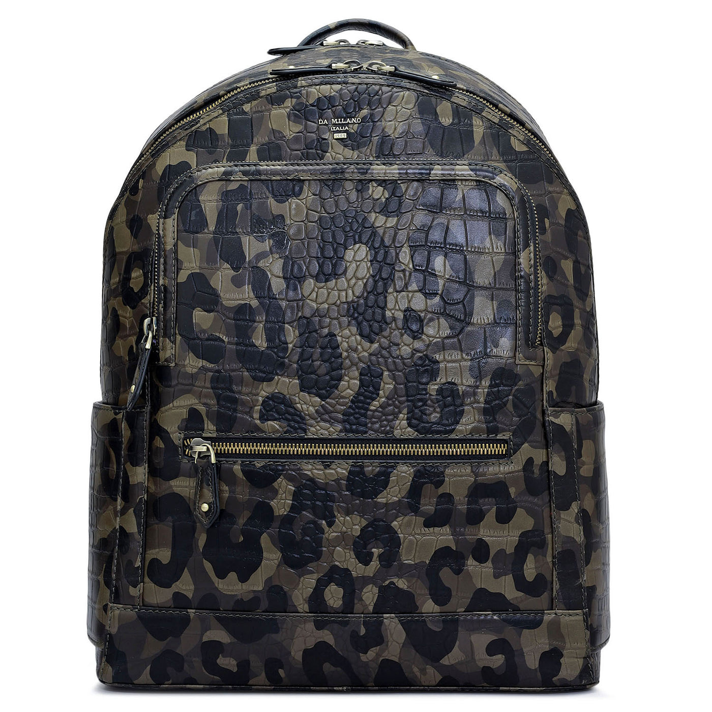 Camouflage Leather Backpack - Military Green & Black