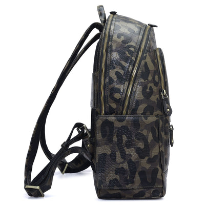 Camouflage Leather Backpack - Military Green & Black