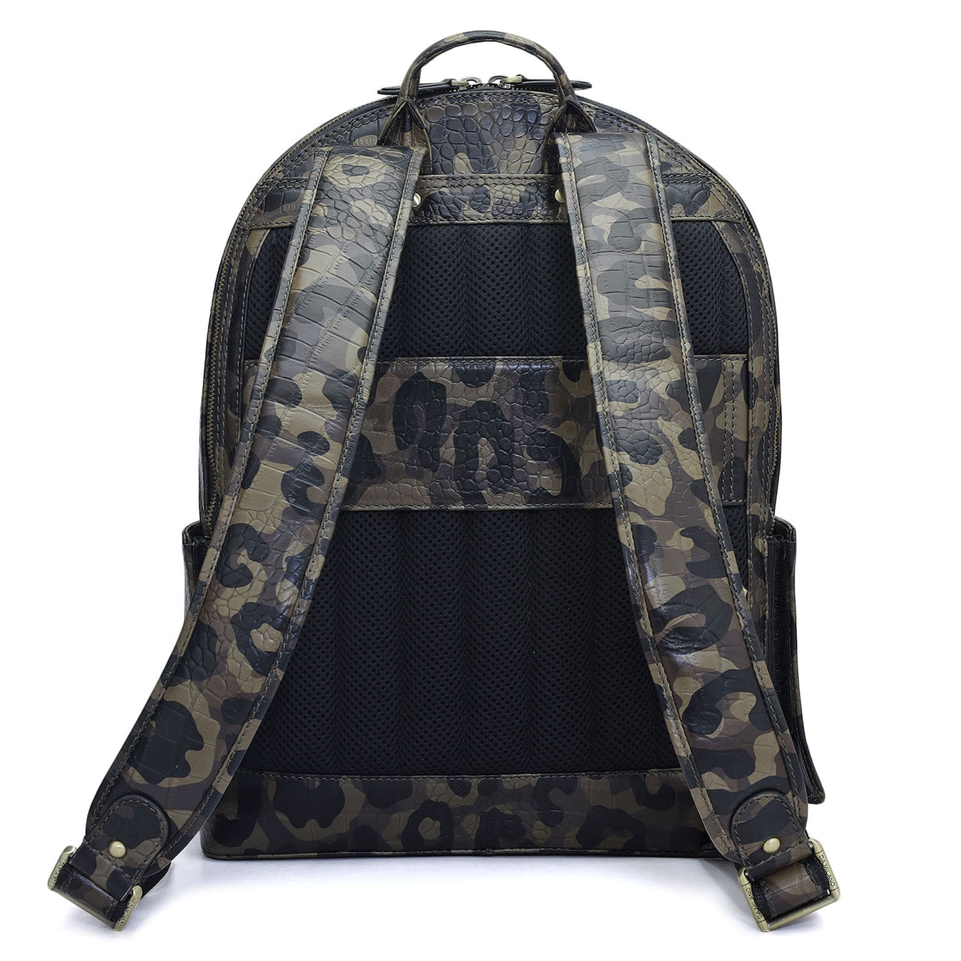 Camouflage Leather Backpack - Military Green & Black