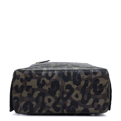 Camouflage Leather Backpack - Military Green & Black