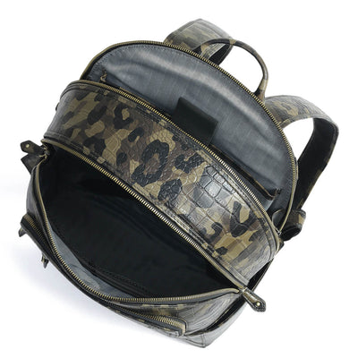 Camouflage Leather Backpack - Military Green & Black