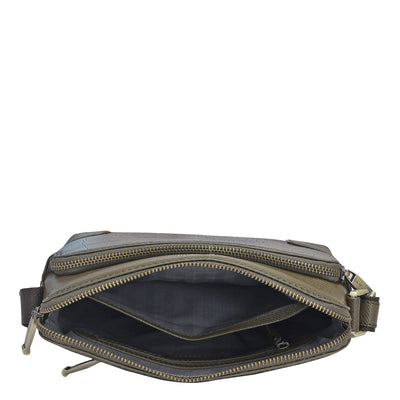 Croco Franzy Leather Men Sling - Military Green