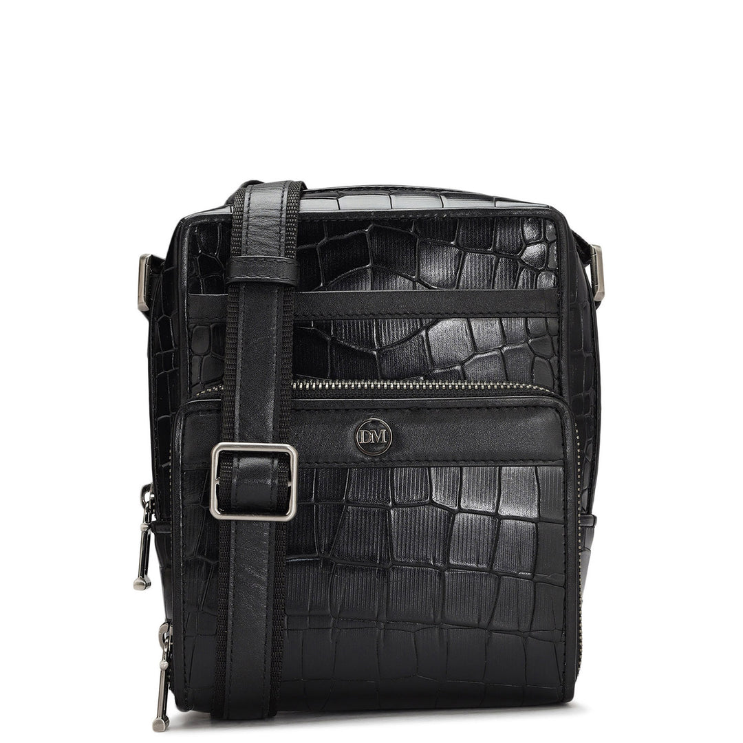 Croco Leather Men Sling Black Da Milano