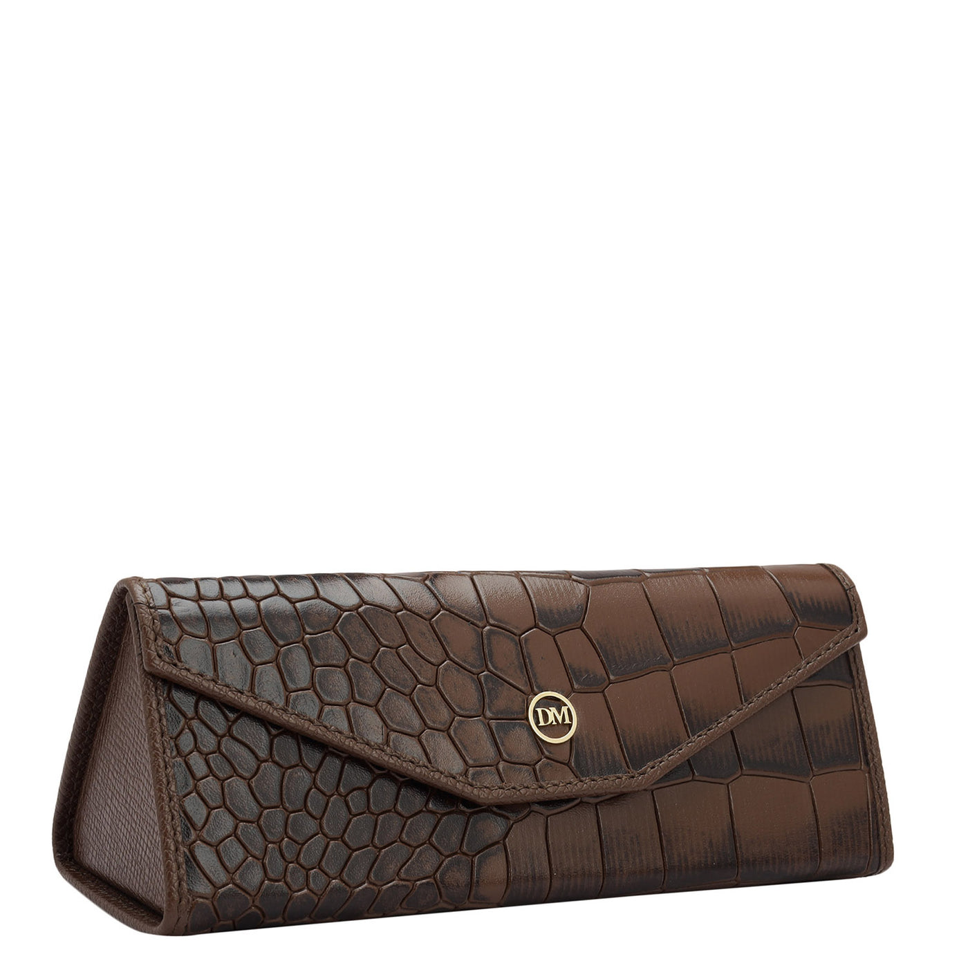 Croco Leather Spectacle Case - Brown