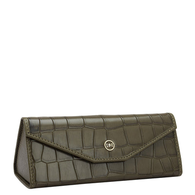 Croco Leather Spectacle Case - Military Green