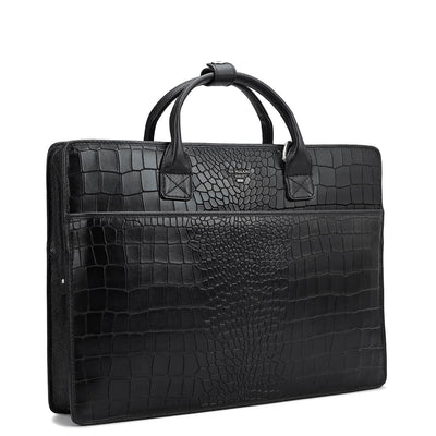 Croco Leather Laptop Sleeve - Black