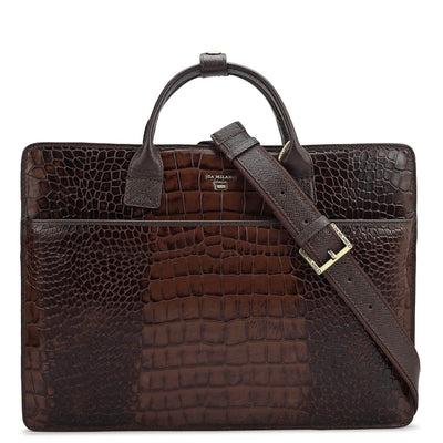 Croco Leather Laptop Sleeve - Brown