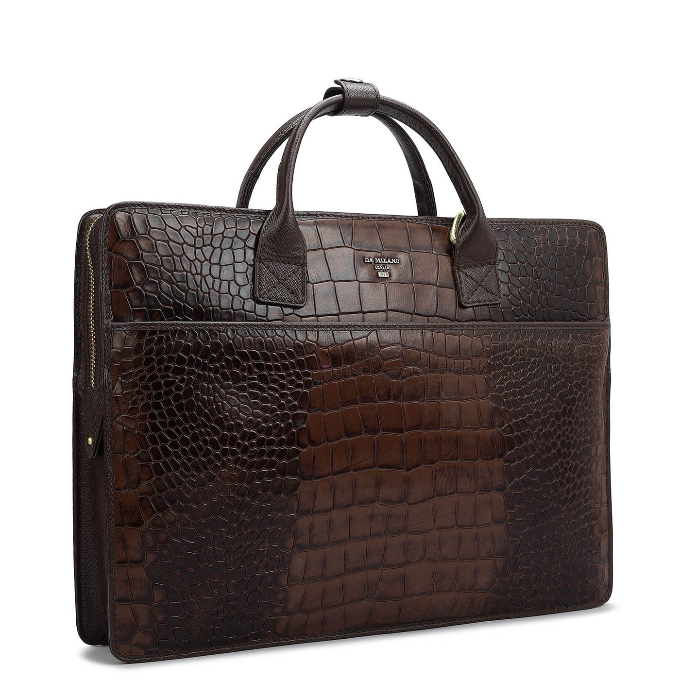 Croco Leather Laptop Sleeve - Brown