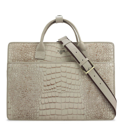 Croco Leather Laptop Sleeve - Frost