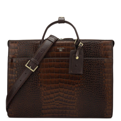 Croco Leather Laptop Sleeve - Brown