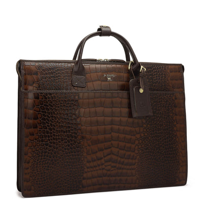 Croco Leather Laptop Sleeve - Brown